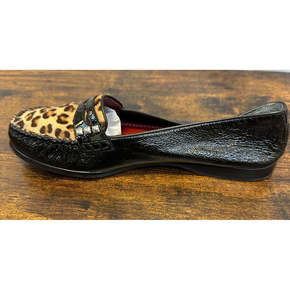 Brighton Mohawk Black Patent Leather Leopard Calf Hair Loafers 8 M Shoes Flats - Picture 12 of 16